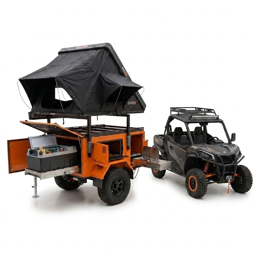 Concept render of the trailer with the rooftop tent open