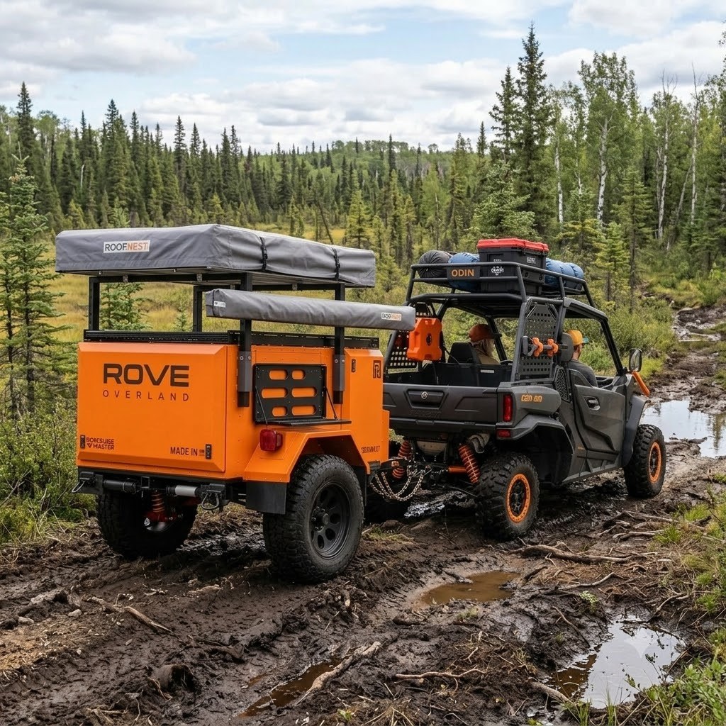 Concept image of the Commander and trailer working through a muddy boreal cutline